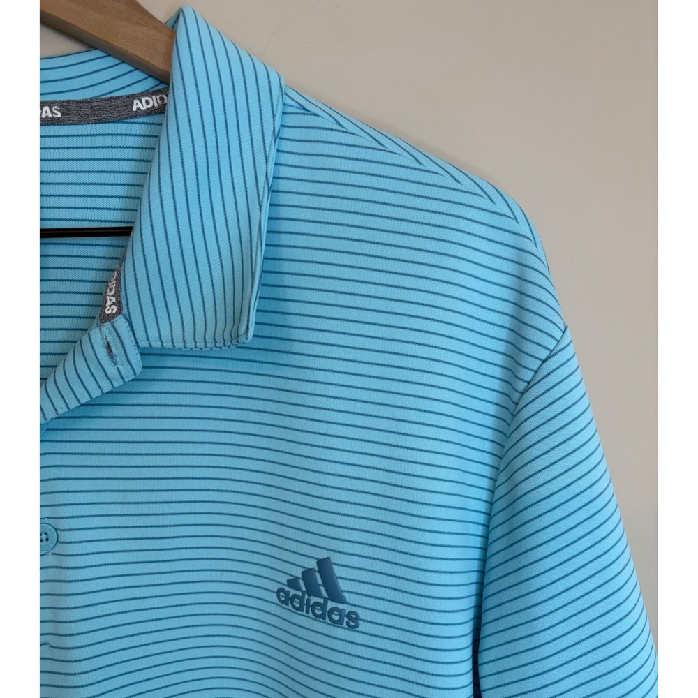 Adidas Performance 2-Color Stripe‎ Golf Polo Sky Blue Mens XL Short Sleeve